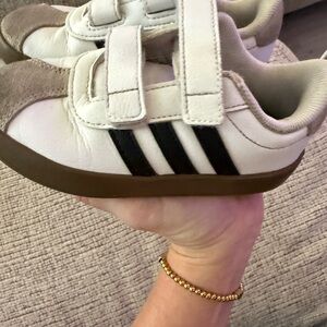 adidas Kids White Sneakers with Black Stripes and Gum Sole